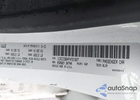 2015 Chrysler 200 S z USA, uszkodzony, nr VIN 1C3CCCBB4FN721927